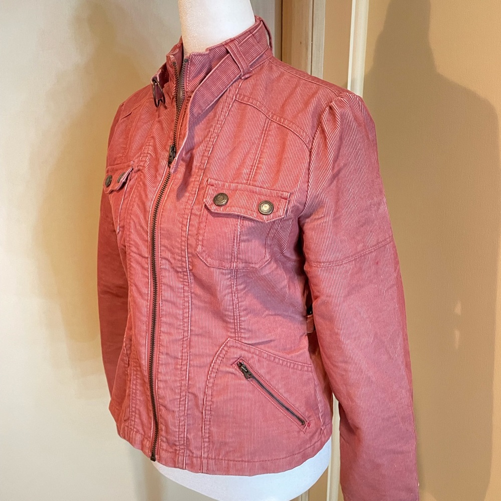 Blue maru corduroy jacket S, dusty rose pink, zipper pockets 19”